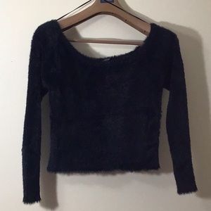 Black Furry Long Sleeve Top